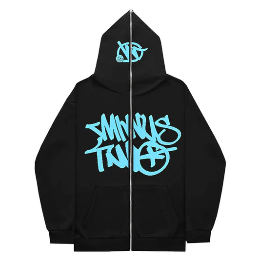 Minus Two Full Zip Hoodie - Black/Blue