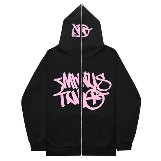 Minus Two Full Zip Hoodie - Black/Pink