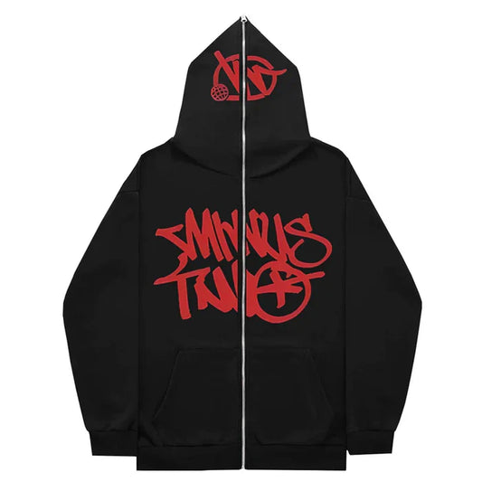 Minus Two Full Zip Hoodie - Black/Red