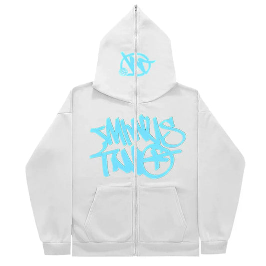 Minus Two Full Zip Hoodie - White/Blue