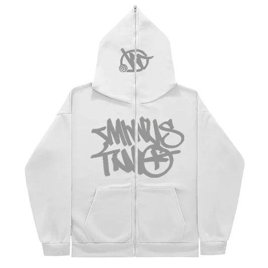 Minus Two Full Zip Hoodie - White/Grey