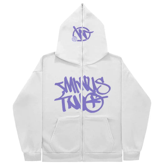 Minus Two Full Zip Hoodie - White/Purple