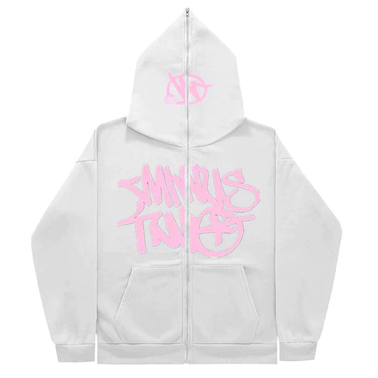 Minus Two Full Zip Hoodie - White/Pink