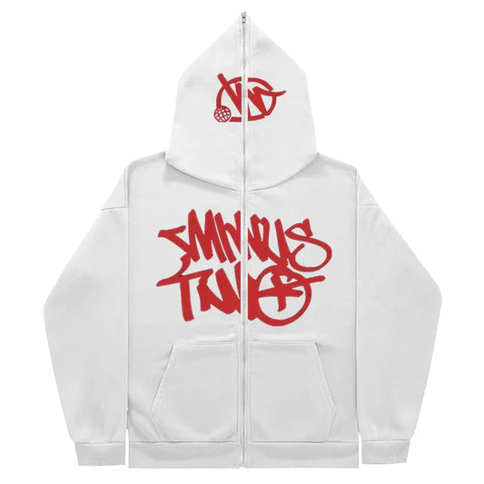 Minus Two Full Zip Hoodie - White/Red